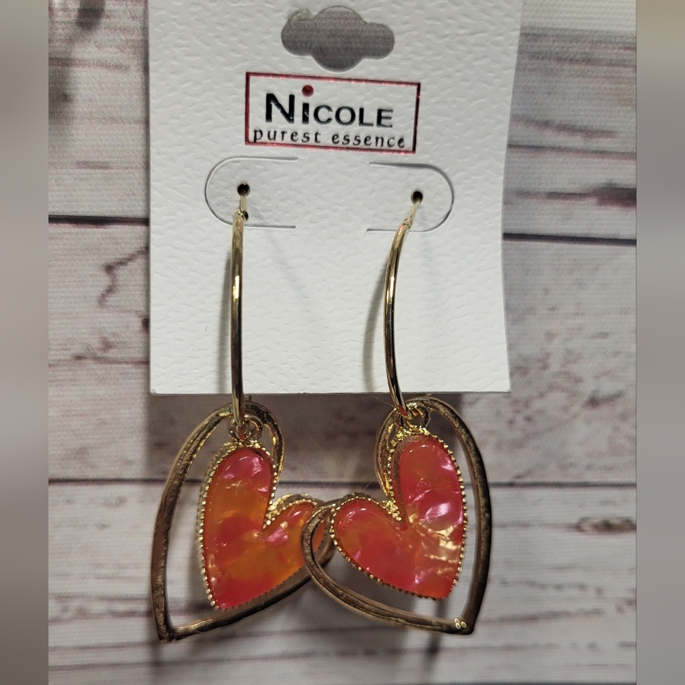 Nicole purest essence gold heart multicolor dangle earrings